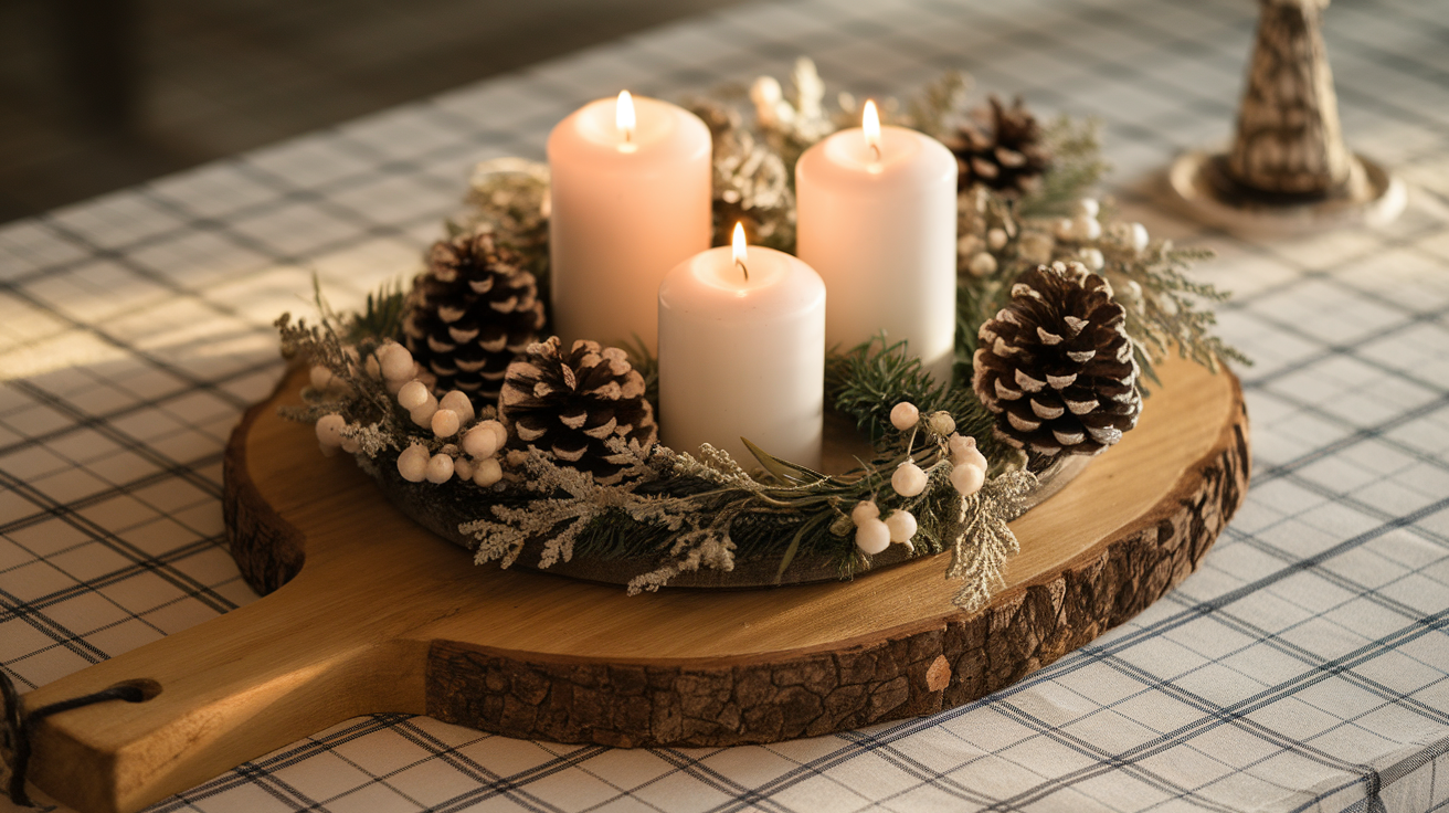 13. Rustic Wooden Serving Board Display
