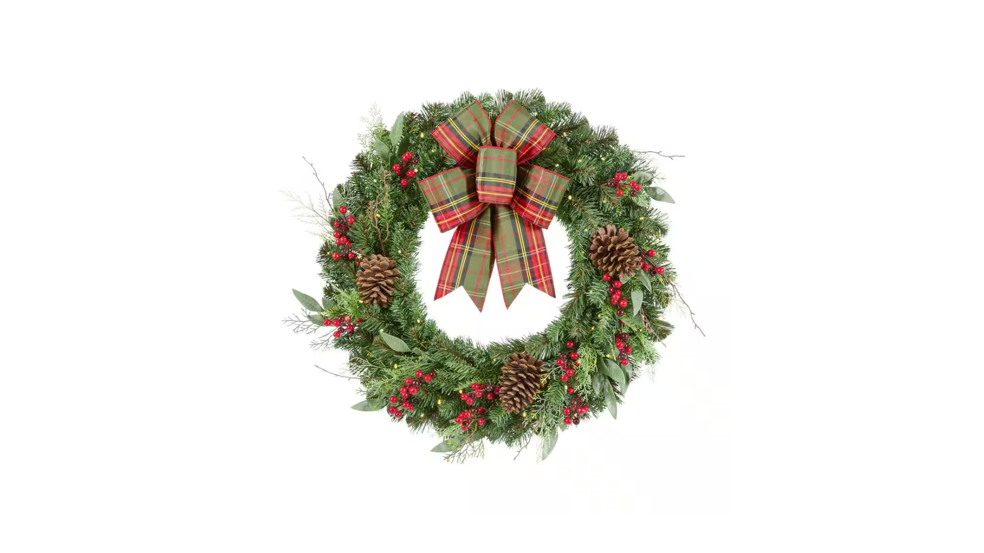 15. Pre-Lit Pine & Berry Wreath by Home Depot