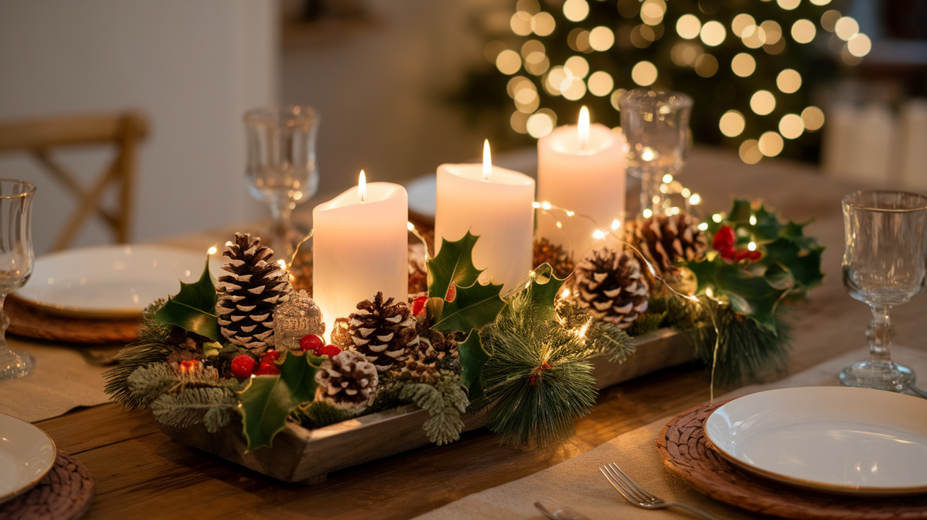 2. Pinecone and Greenery Centerpiece