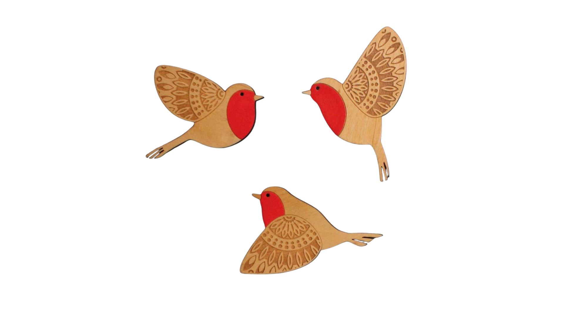 5. Wooden Folk-Art Robins & Houses Hanging Decorations