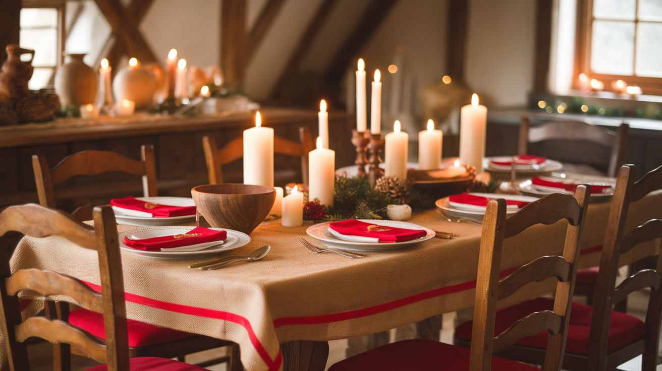 8. Burlap Tablecloth with Ribbon Edges