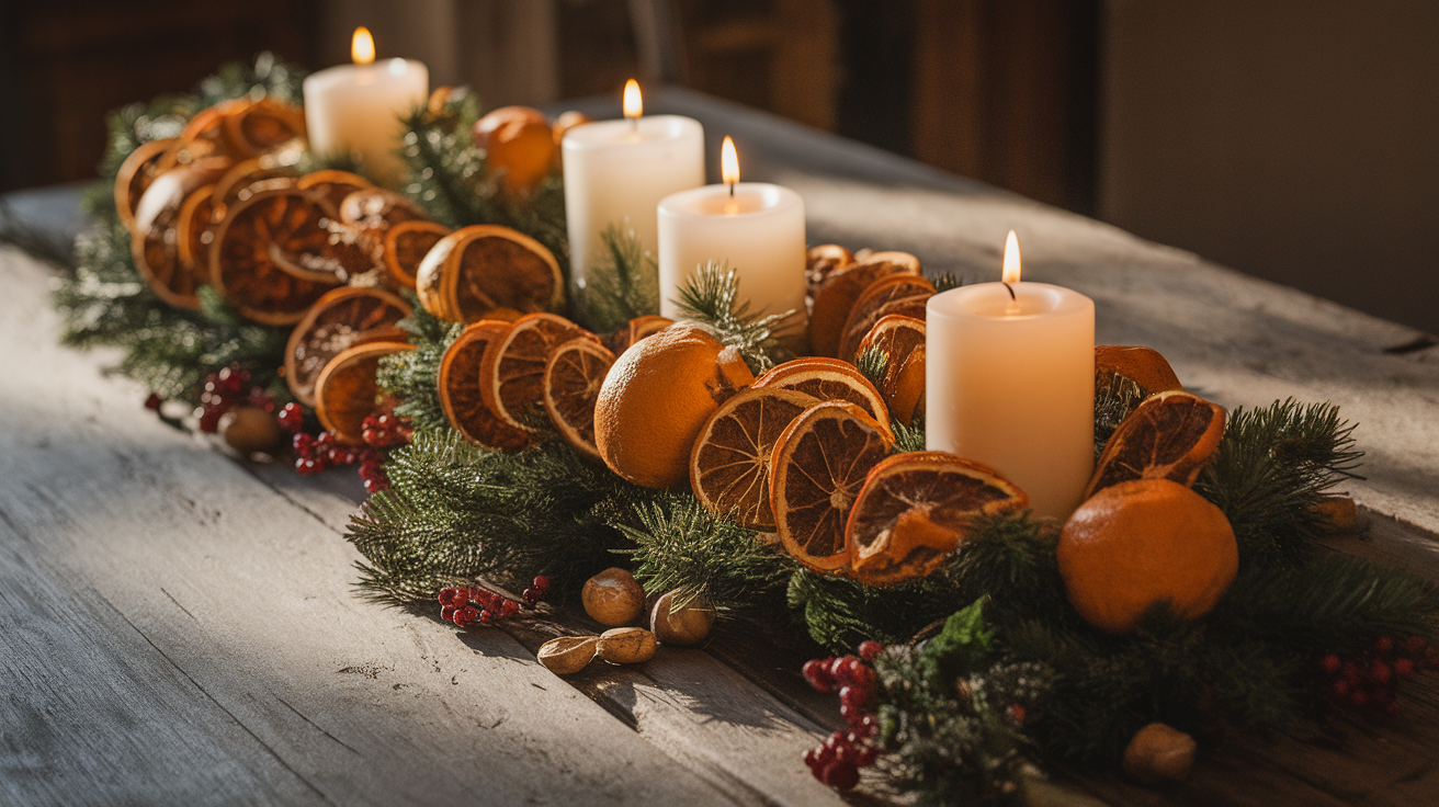 9. Dried Orange Garland Centerpiece