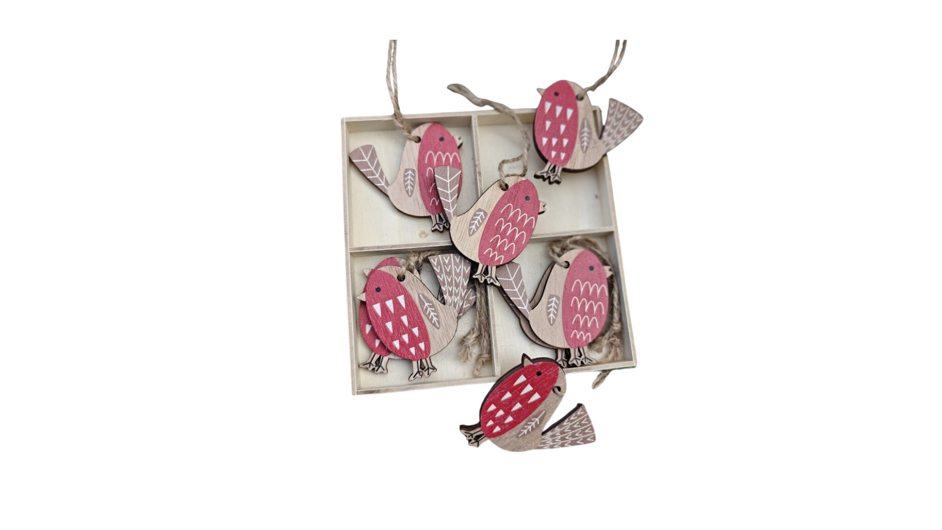 Scandinavian Wooden Folk-Art Robins Hanging Decorations