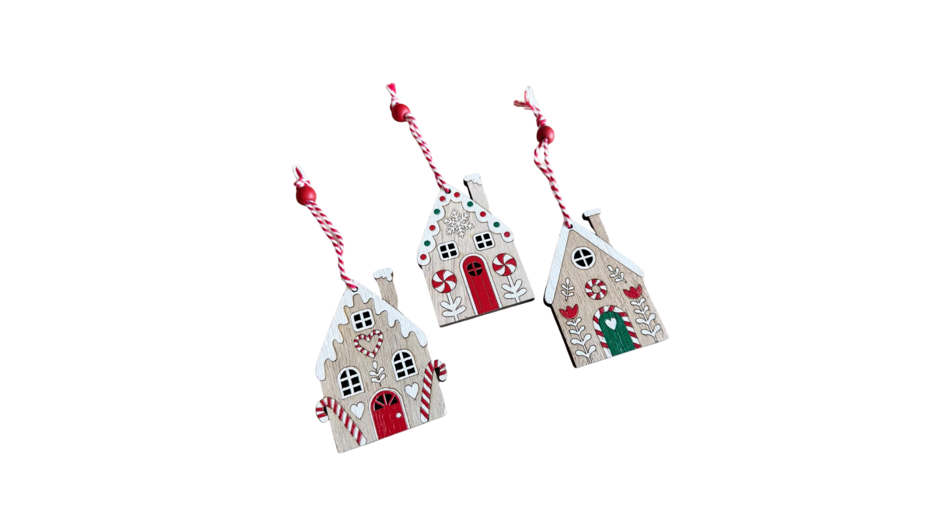 Scandinavian Wooden Gingerbread Houses Hanging Decorations