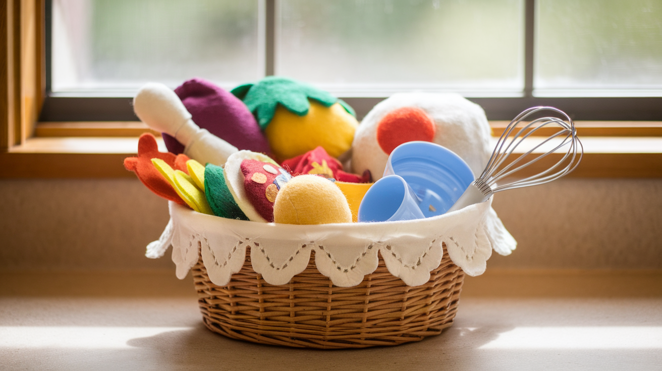 Mini Chef Basket with Felt Food and Measuring Cups