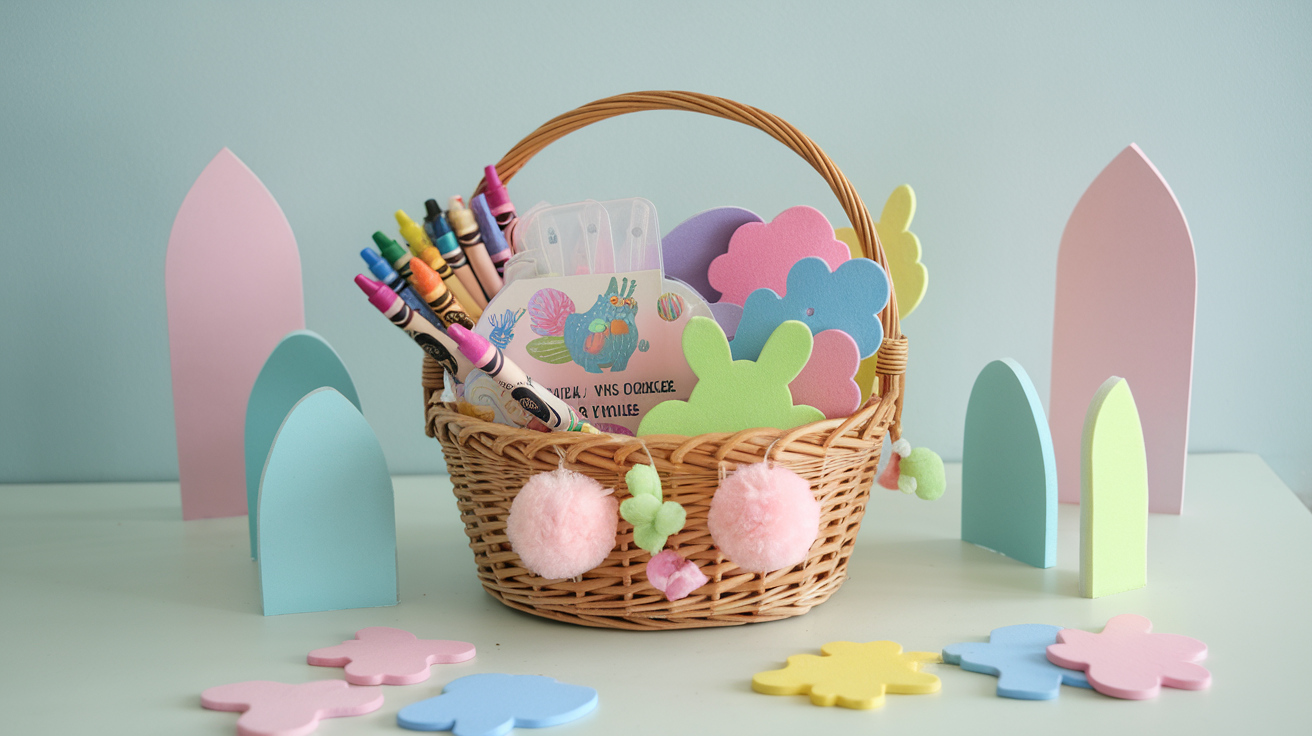 Spring Craft Basket with Stickers, Crayons, and Foam Shapes