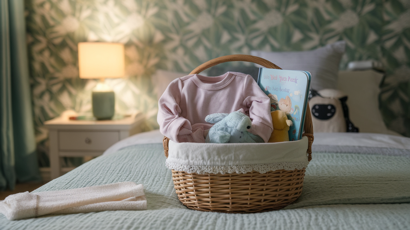 Bedtime Basket with Pajamas and a Board Book