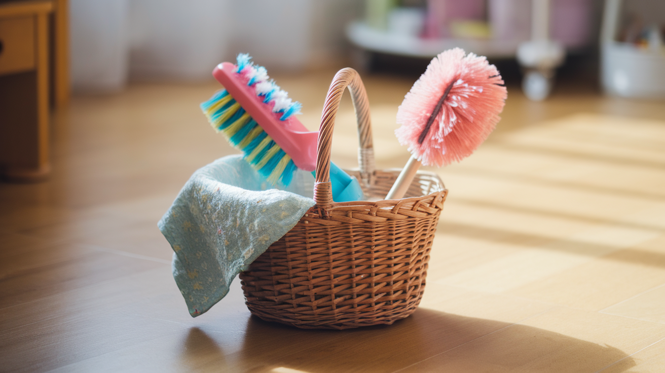 Spring Cleaning Helper Basket with a Toy Broom or Duster