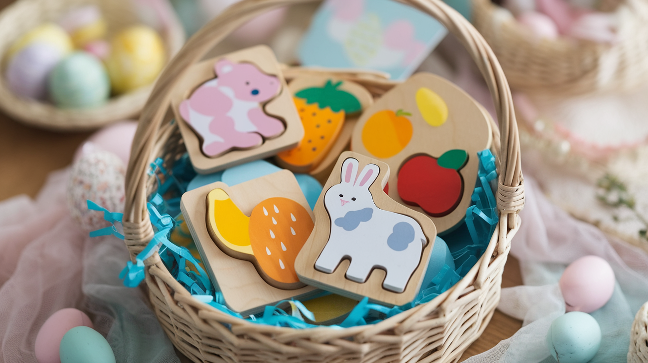 Mini Puzzle Basket with Chunky Wooden Puzzles