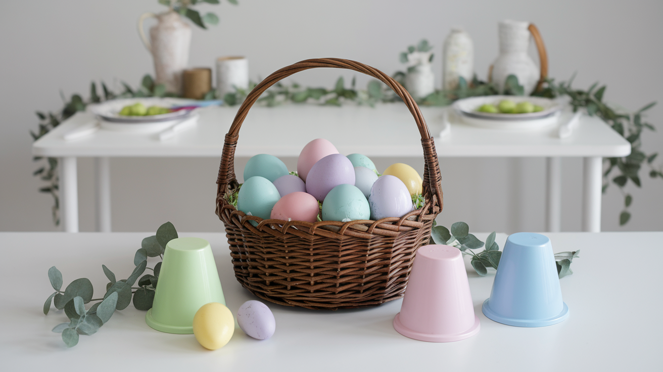 Color-Matching Basket with Sorting Toys and Pastel Eggs