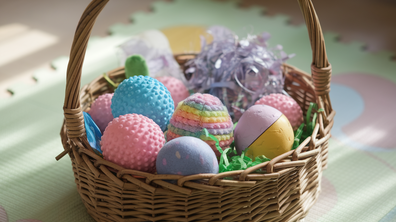 Sensory Play Basket with Textured Balls and Crinkle Toys