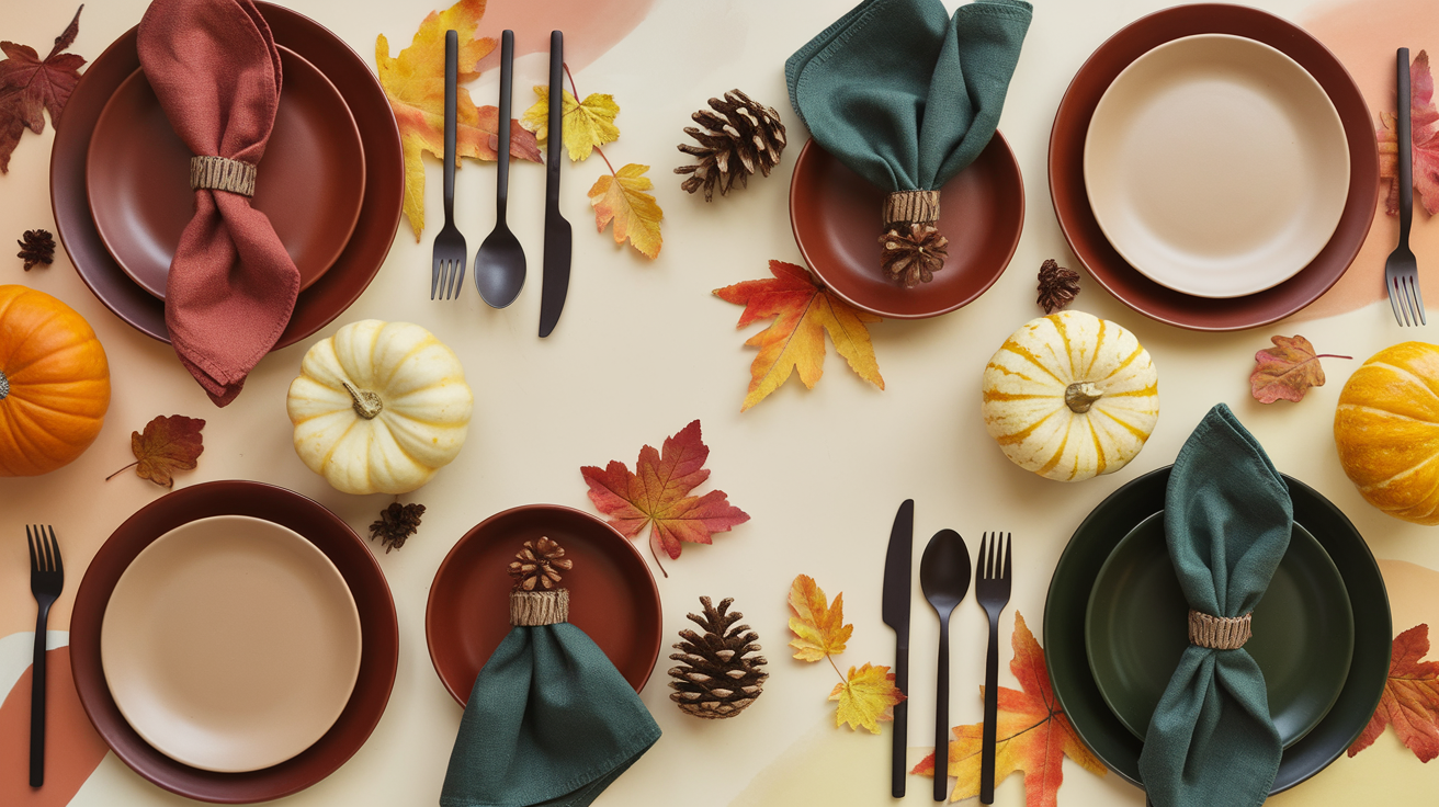 a thanksgiving table setting with plates