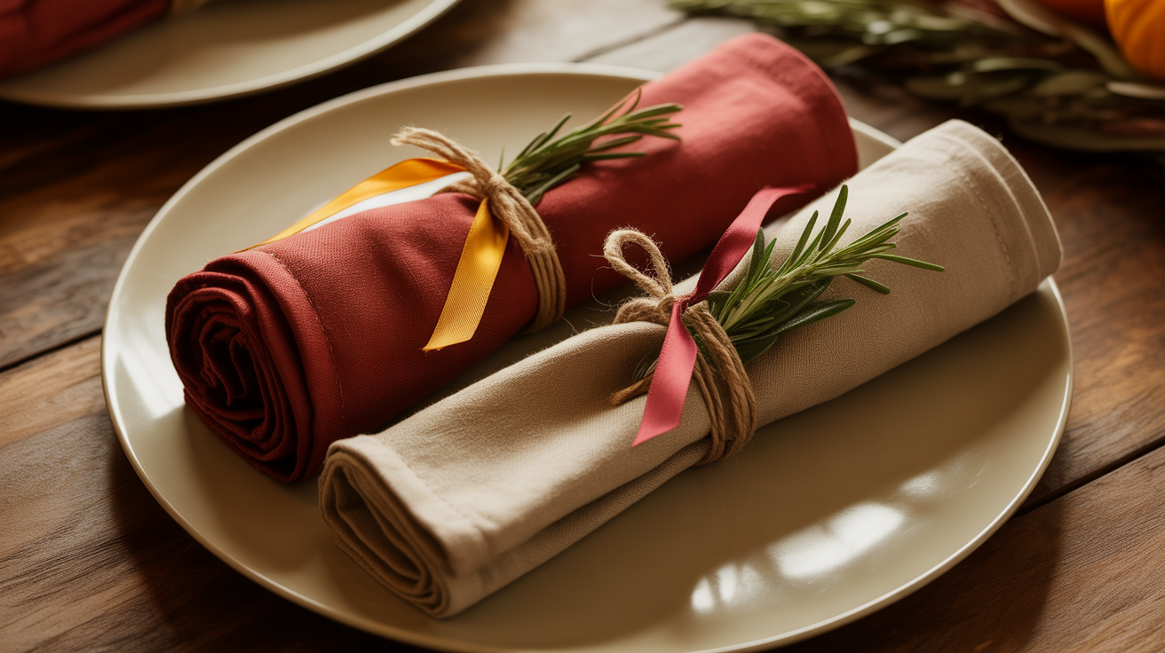 a warm photograph of rolled cloth napkin