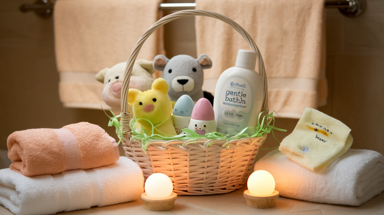 Bath-Time Basket with Animal Bath Toys and Gentle Soap
