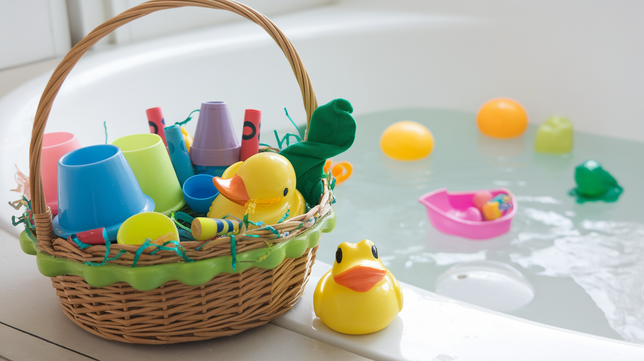 Water Play Basket with Cups, Scoops, and Bath Crayons