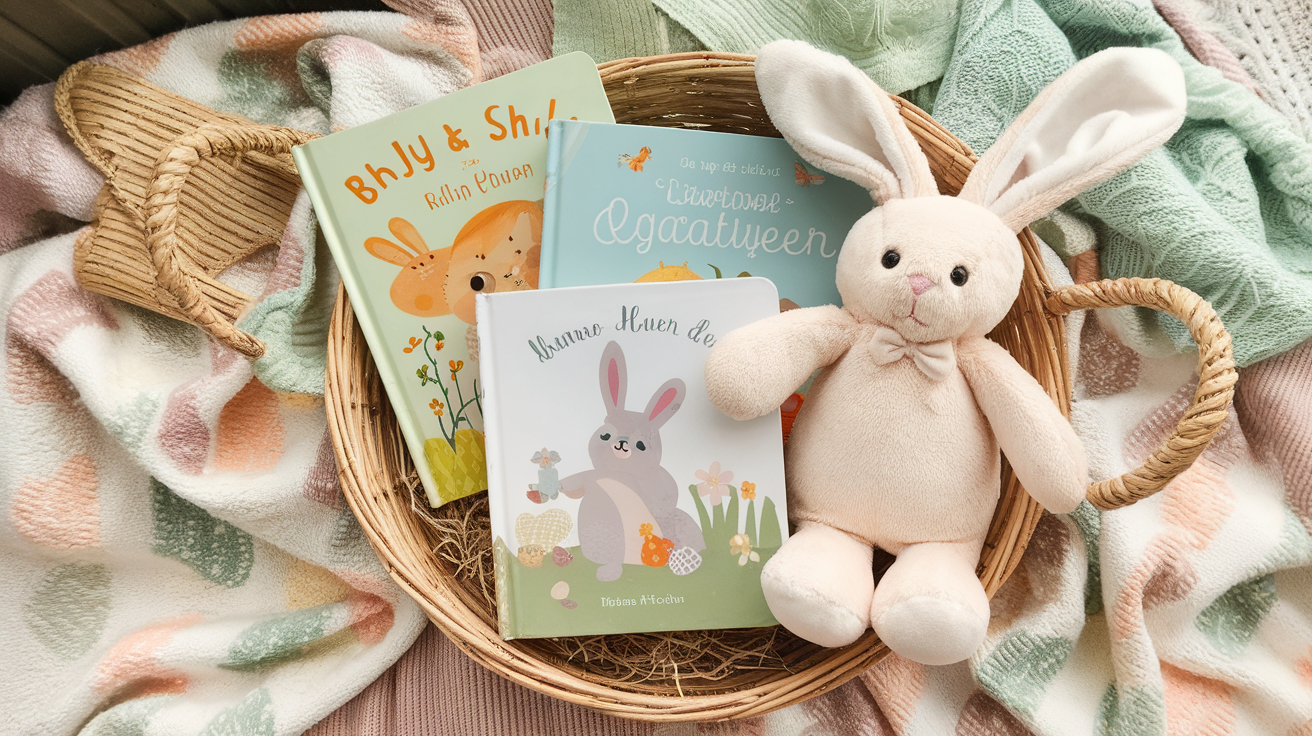 Spring Story Basket with Board Books and a Soft Bunny
