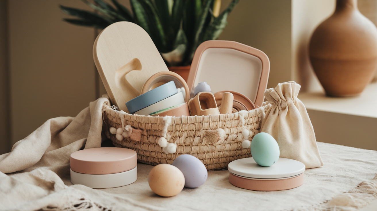 Eco-Friendly Basket with Wooden Toys and Reusable Containers