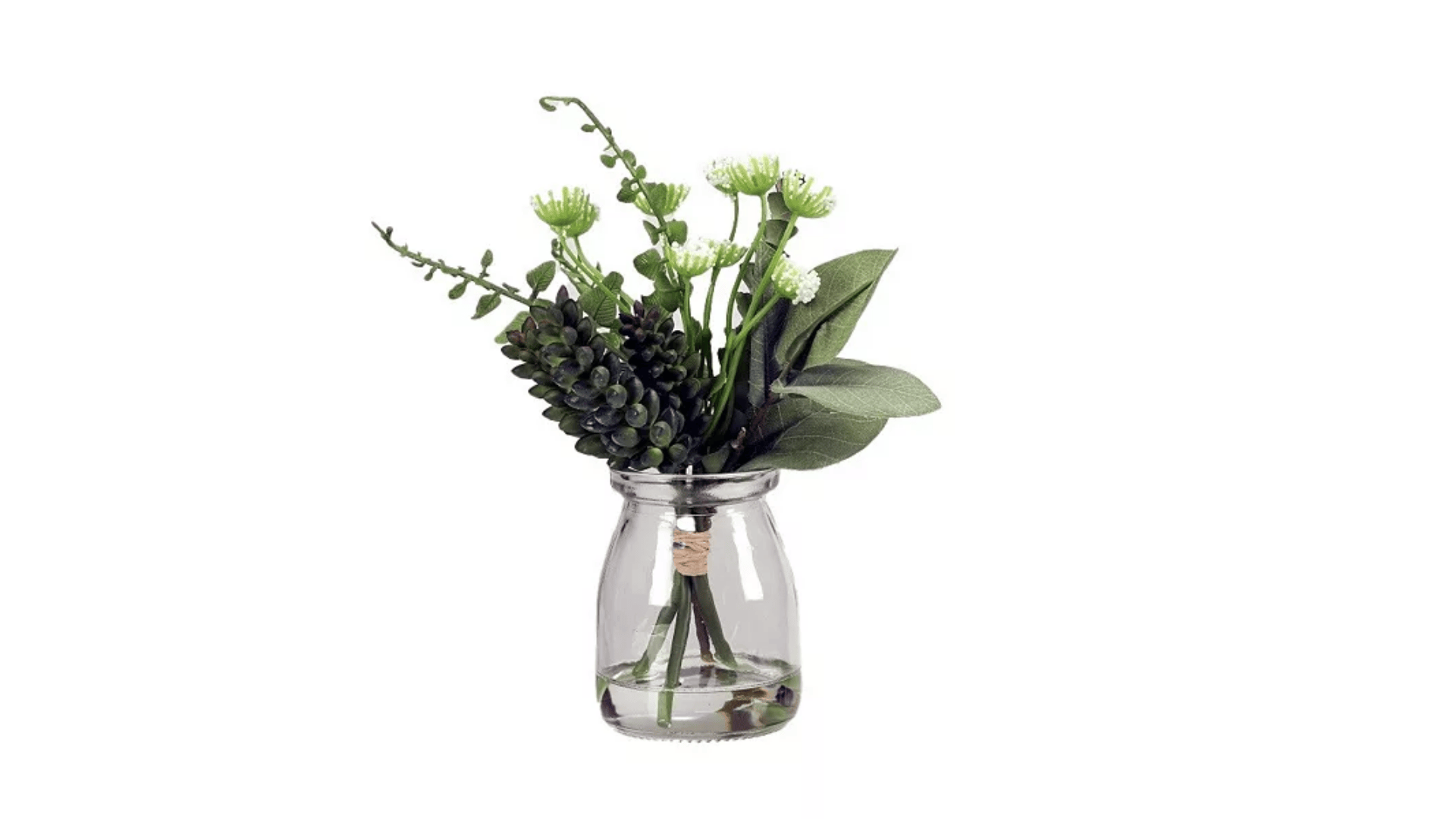 assorted greenery in glass vase by kohls