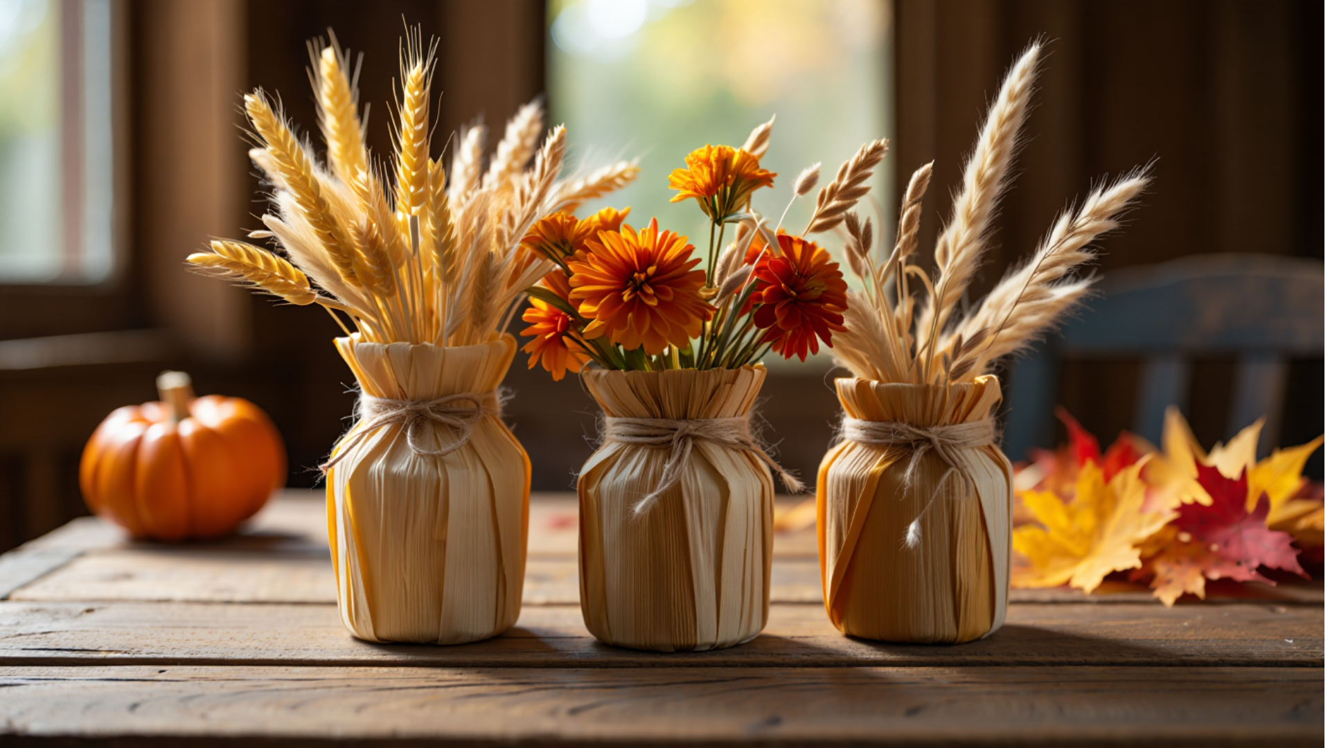 corn husk vase arrangement