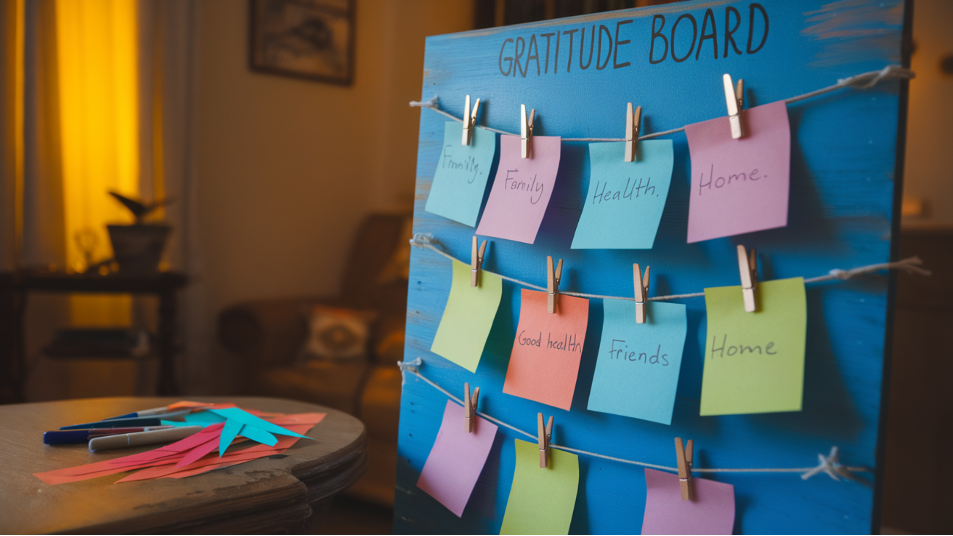 gratitude board with clothespins