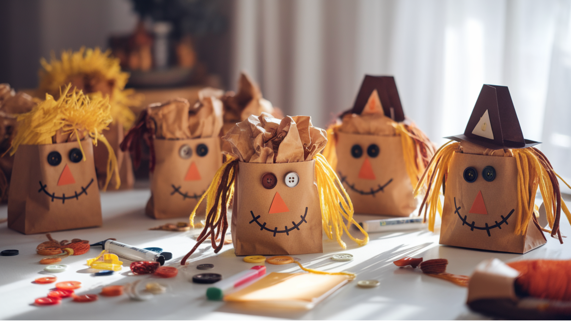 scarecrow faces from paper bags