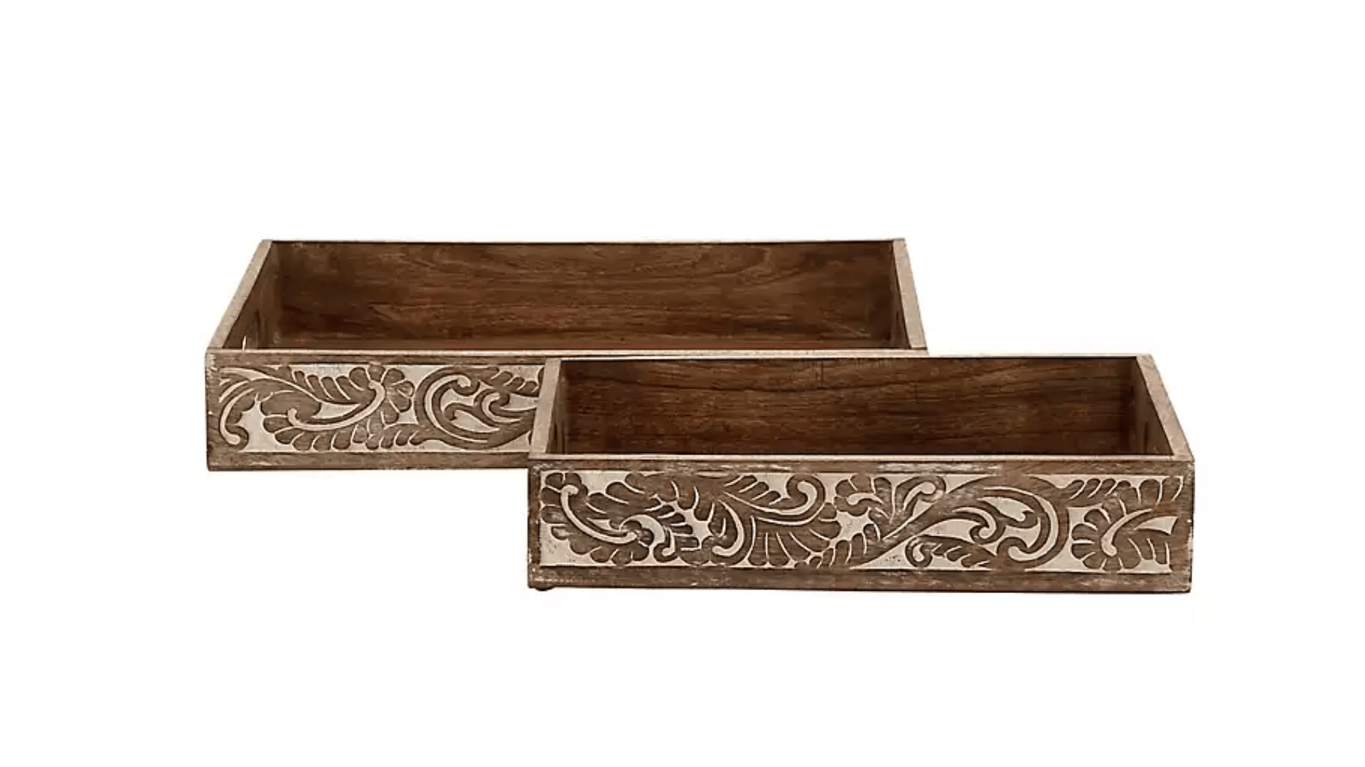 walnut floral engraved decorative trays by kirklands home