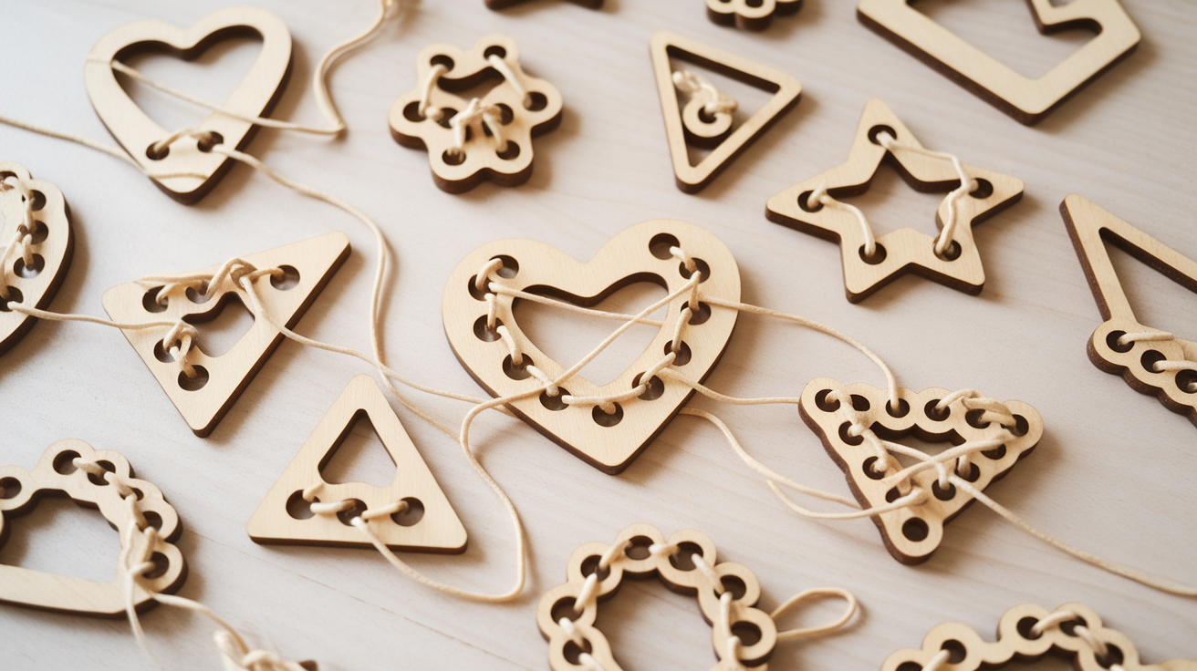 wooden lacing shapes